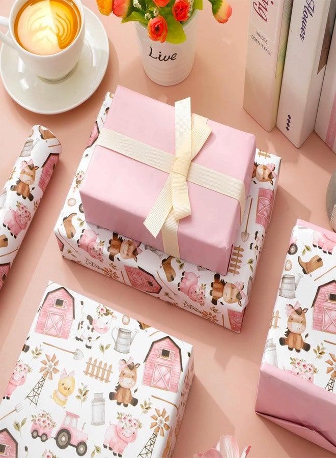 FYSUIMU Farm Animal Wrapping Paper - Mini Roll - 17 Inch x 32.8 Ft Pink Barnyard Gift Wrap Paper Double-Sided Art Paper for Home Party DIY Crafts Supplies - Image 5